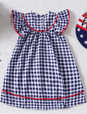 Independence Day Embroidered Plaid Dress