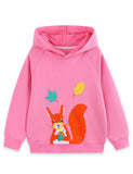 Autumn Squirrel Applique Hooded Sweatshirt
