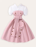 Lapel Button Stitching Contrasting Dress