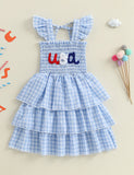 Independence Day Embroidered Multi-Layer Suspender Dress