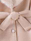 Elegant Beige Faux Fur Trim Belted Coat