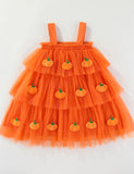 Halloween 3D Pumpkin Applique Multi-layer Tulle Dress