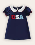 Independence Day Sweet Embroidered Doll Collar Dress