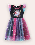 Rainbow Unicorn Print Tulle Dress