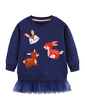 Autumn Animal Applique Tulle Splicing Sweatshirt