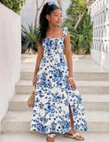 Lässiges, langes Neckholder-Kleid mit Blumenmuster für den Urlaub