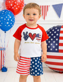 Independence Day Cartoon Printed Short Sleeve T-Shirt Shorts Set