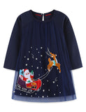 Christmas Santa Sled Embroidered Tulle Dress