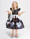 Halloween Black Castle Ghost Print Dress & Bag