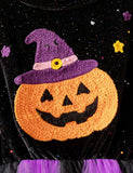 Halloween Magic Pumpkin Applique Tulle Long Sleeve Dress