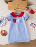 Independence Day Sweet Embroidered Doll Collar Dress