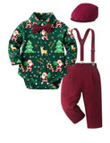 Christmas Baby Onesie Overalls Bow Tie Beret Four-piece Set