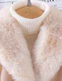 Elegant Beige Faux Fur Trim Belted Coat