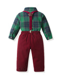 Christmas Vintage Snowflake Velvet Overalls Plaid Shirt Set