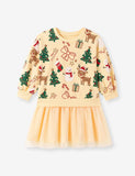 Christmas Print Sweater Stitching Tulle Dress