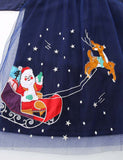 Christmas Santa Sled Embroidered Tulle Dress