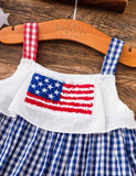 Independence Day Blue Checkered Star Embroidered Suspender Dress