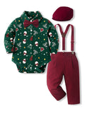 Christmas Baby Onesie Overalls Bow Tie Beret Four-piece Set
