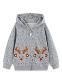 Christmas Fun Reindeer Pocket Embroidery Zip-up Hoodie