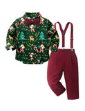 Christmas Vintage Snowflake Velvet Overalls Plaid Shirt Set