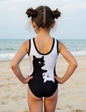Mom and Me Black and White Cat Print One-piece Swimsuit