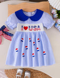 Independence Day Embroidered Sleeve Doll Collar Roller Dress