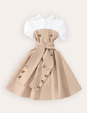 Lapel Button Stitching Contrasting Dress