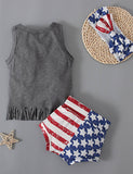 Independence Day Fringed Alphabet Vest + Shorts + Headscarf3 PCS Set