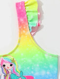 Colored Mermaid Printed Split Swimsuit