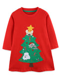 Big Christmas Tree Applique Long Sleeve Dress
