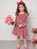 Velvet Lace Ruffled Bow Dress