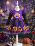 Halloween Fly-sleeved Pumpkin Tulle Dress
