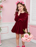 Velvet Lace Ruffled Bow Dress