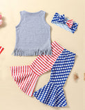 Independence Day Printed Fringed Vest Top + Flared Pants Set