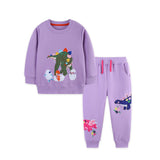 Cute Dinosaur Applique Sweatshirt Set