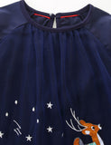 Christmas Santa Sled Embroidered Tulle Dress
