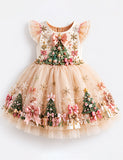Christmas Tree Embroidery Bow Tulle Dress