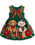Christmas Puppy Friends Bow Party Dress