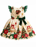 Christmas Fairy Embroidery Bow Party Dress