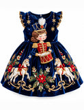 Christams Nutcracker Girl Velvet Party Dress