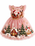 Snowy Santa Claus & Reindeer Sleigh Tulle Dress