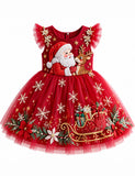 Christmas Santa Claus & Reindeer Bow Tulle Dress