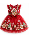 Christmas Gingerbread House Appliqué Tulle Dress
