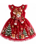 Christmas Cute Reindeer Appliqué Tulle Dress