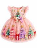 Rainbow Christmas Tree Embroidery Tulle Dress