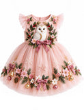 Christmas Wreath White Owl Bow Tulle Dress