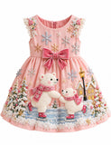 Winter Skating Polar Bears Bow Dress