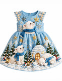 Christmas Star Polar Bear Appliqué Party Dress