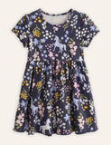 Floral Unicorn Printed Cotton Dress