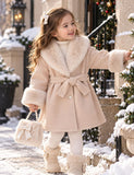 Elegant Beige Faux Fur Trim Belted Coat